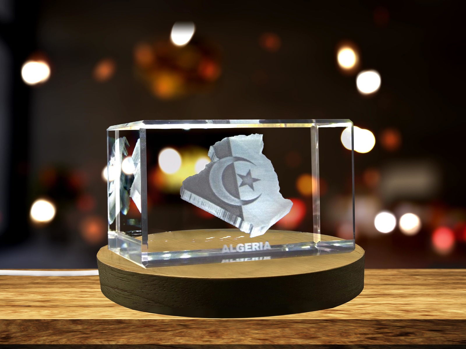 LED Base included | Algeria 3D Engraved Crystal 3D Engraved Crystal Keepsake