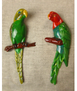 2 Large Handpainted Plastic Vintage Parrot Fridge Magnets - $29.43