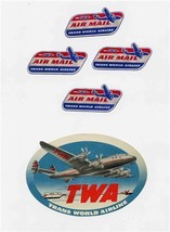 TWA Luggage Sticker &amp; 4 TWA Air Mail Stickers Trans World Airlines  - £17.85 GBP