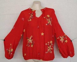 Figueroa &amp; Flower Large Cherry Tomato Floral Embroidered Puffed Long Sleeve Top - £12.54 GBP