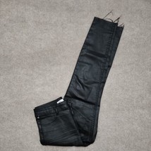 Zara Woman Slim Fit Coated Cropped Pants Size 6 Black Skinny Raw Hem High Rise - £19.68 GBP