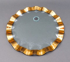 Annieglass Signed Roman Antique Gold Ruffled Glass Buffet Plate Platter ... - £119.89 GBP