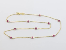New Station Necklace 1Ct Pink Tourmaline in 14K Yellow Gold Over 925 - Bezel Set - £82.54 GBP