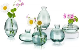 Glass Bud Vases Set Of 6, Hewory Cute Green Small Vases, Not Include Flower - £30.53 GBP