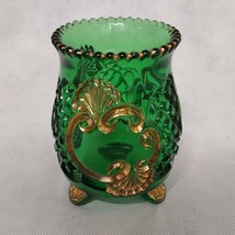 Riverside EAPG Croesus Emerald Green 3 Footed Spooner 4.675&quot;x3.5&quot; Gold T... - £26.03 GBP