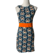 Tracy Negoshian Women Floral Pattern Dress Orange Blue Sleeveless Sheath... - £27.09 GBP