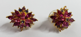 Vintage Joan Rivers Earrings Rhinestones Cluster Gold Tone Pierced Signed - £63.47 GBP