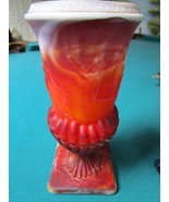 1951 IMPERIAL SLAG GLASS RED WHITE FOOTED VASE/URN, 8 1/2&quot; TALL X 4 X 4 ... - $63.35