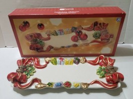 JC Penney Home Holiday Ribbon Ceramic Decorative Tray Christmas Plate 14x6 - $27.71