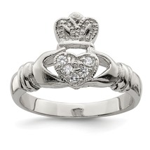 Sterling Silver Cubic Zirconia Claddagh Ring Sz 7 - £51.08 GBP