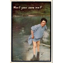 Antique Benjamin Kress Postcard, Won&#39;t You Save Me, Woman Standing in Water - £9.89 GBP