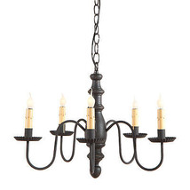 &quot;Country Inn&quot; 5 Arm Woodspun Chandelier In Americana Black Usa Handcrafted - £301.56 GBP