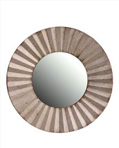 Rustic Design Glass Mirror Pleated Frame Metal 24" Round Metal & MDF Home Decor - £50.59 GBP