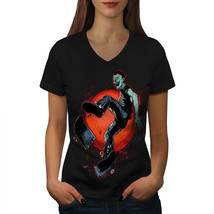 Badass Skater Cool Zombie Shirt Death Youth Women V-Neck T-shirt - $12.99