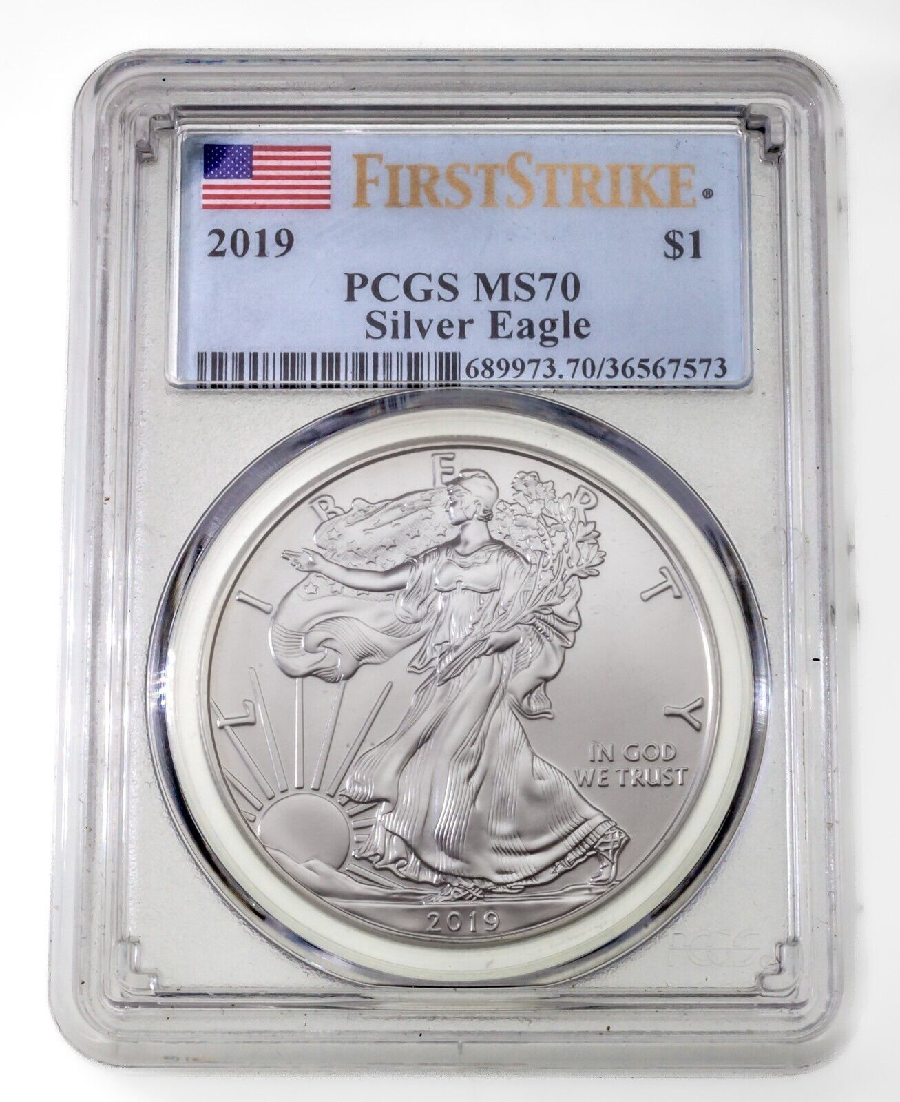 Primary image for 2019 $1 Silver American Eagle Graded by PCGS as MS70 First Strike