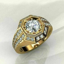 2Ct 14K Gelb Vergoldet Herren Rund Künstlicher Diamant Hochzeit Rosa Ring Band - £106.01 GBP