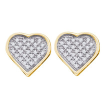 Yellow-tone Sterling Silver Womens Round Diamond Heart Cluster Stud Earrings - £39.16 GBP