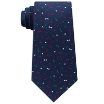 Tommy Hilfiger Navy Blue Red Green Silver Festive Christmas Bows Silk Twill Tie - £19.97 GBP