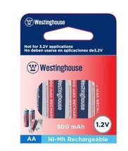 Westinghouse 500 mAh 1.2V Ni-MH Rechargable Battery, Size AA, Pack of 4 - £7.04 GBP