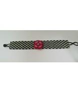 Vintage Woven Seed Bead Bracelet Pink Flower Center 8&quot; - $48.07 CAD