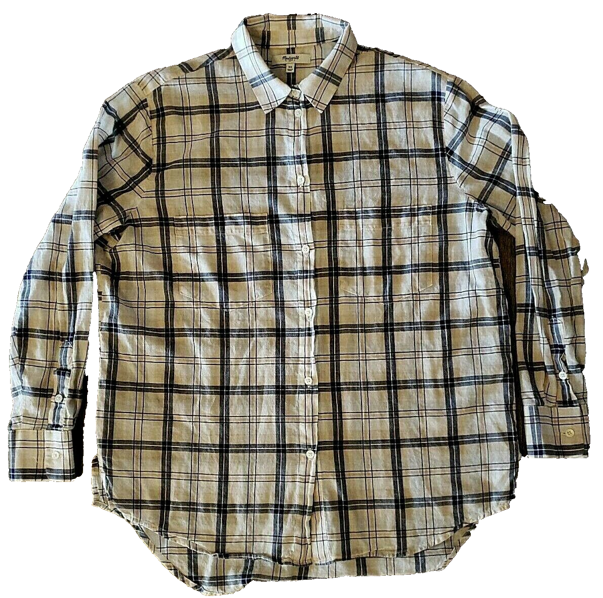 Madewell Boyfriend Shirt Womens XS 100% Cotton Blue Pink Plaid Long Slee... - £10.09 GBP