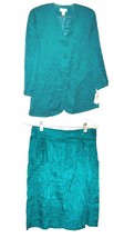 Sz S/M/L - NWT$94 Chance Encounters 100% Silk Teal Shirt, Jacket &amp; Skirt... - £53.07 GBP