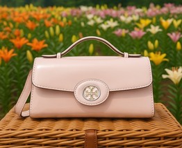 New Tory Burch Robinson Pink Lily Patent Leather Top Handle Clutch/Cross... - $298.00