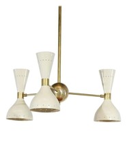 Chandelier 3 Arm Ceiling Fixture Modern Style Mid Century Brass Metal Sp... - $361.13