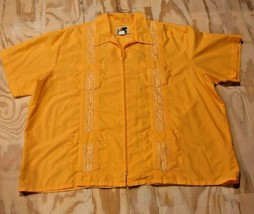 Genuine Haband Guayabera Yellow Gold Cuban SS 4XXL Embroidered Wedding B... - $20.76