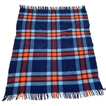 Vintage Troy Robe Stadium Blanket Wool 68&quot; x  52&quot; Blue Red  - £30.66 GBP
