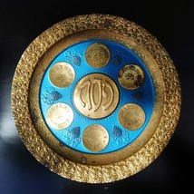 Antique Brass Copper Enamel Round Passover Tray Plate Jerusalem Israel - £36.68 GBP