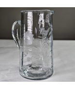 American Brilliant Period Glass Pitcher Etched Flowers Cut Leaf Design 8.5&quot; - $52.00