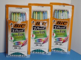 3 Packs Bic #2 Pencil Xtra-Fun Stripes 24 Pencils Each Pack New (D) - £26.01 GBP