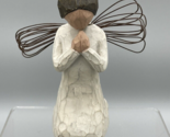 Willow Tree Angel of Prayer Figurine Girl Praying Dark Hair Wings Small - $10.69