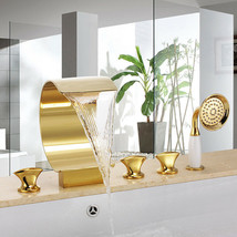 Waterfall Tub shower Deck Mount 5 Pcs widespread ti pvd gold Bath Mixer ... - £187.61 GBP