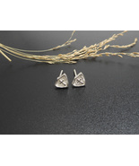 Cross Triangle Stud Earrings 925 Sterling Silver, Handmade Men Post Earr... - £12.01 GBP