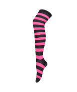 Striped Patterned Socks (Thigh High) Dark Pink and Black - $5.94