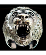 Big Sterling silver Animal ring Roaring Lion head Africa high polished a... - $197.45 CAD