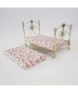 Vintage Brass Dollhouse Bed With 2 Mattresses Old Time Four Post Bed - $27.70