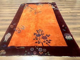 Chinese Art Deco Rug 5x8 Antique Nichols Carpet Wool Rug Orange - £2,508.46 GBP