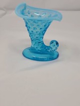 Vintage Fenton Glass Blue Opalescent Hobnail Cornucopia Horn Boot Vase 3 1/2” - $19.95