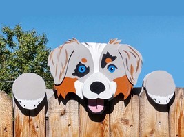 Australian Shepherd Dog Fence Peeker Yard Art Garden Dog Park Kennel Dec... - £99.62 GBP