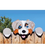 Australian Shepherd Dog Fence Peeker Yard Art Garden Dog Park Kennel Dec... - £99.79 GBP