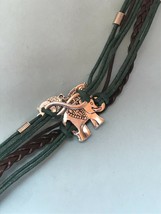 Estate Multistrand Teal &amp; Brown Faux Leather Cords w Silvertone Owls Elephant  - £10.43 GBP