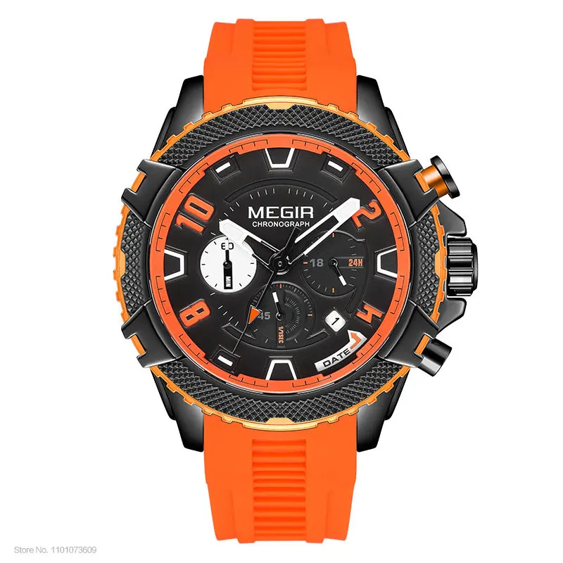 Fashion Watch for Men Orange Silicone Strap Sport Chronograph Quartz Wri... - £31.05 GBP