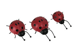 Set of 3 Metal Ladybug Art Sculptures Garden Decor Indoor Outdoor Decorations - £22.57 GBP