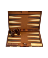 Vintage Larger Backgammon Set Brown &amp; White - Portable Leatherette Case - $42.56