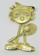 Vintage AJC Gold Tone Tennis Player Swinging Legs Signed Brooch Pin - £9.38 GBP