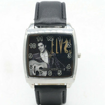 Elvis Presley Vegas Watch Square Wrist Stainless 316L Leather Black King Music  - £20.47 GBP