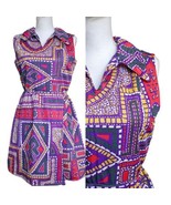 Vintage 60s Geometric Abstract Faux Dress Sleeveless Romper Medium Red P... - $96.65